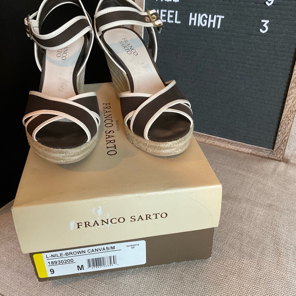 Franco Sarto Women's Brown Canvas Wedge Sandals
